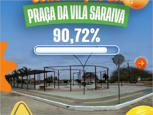 Construção da Praça da Vila Saraiva chega a 90,72% de execução em Potengi